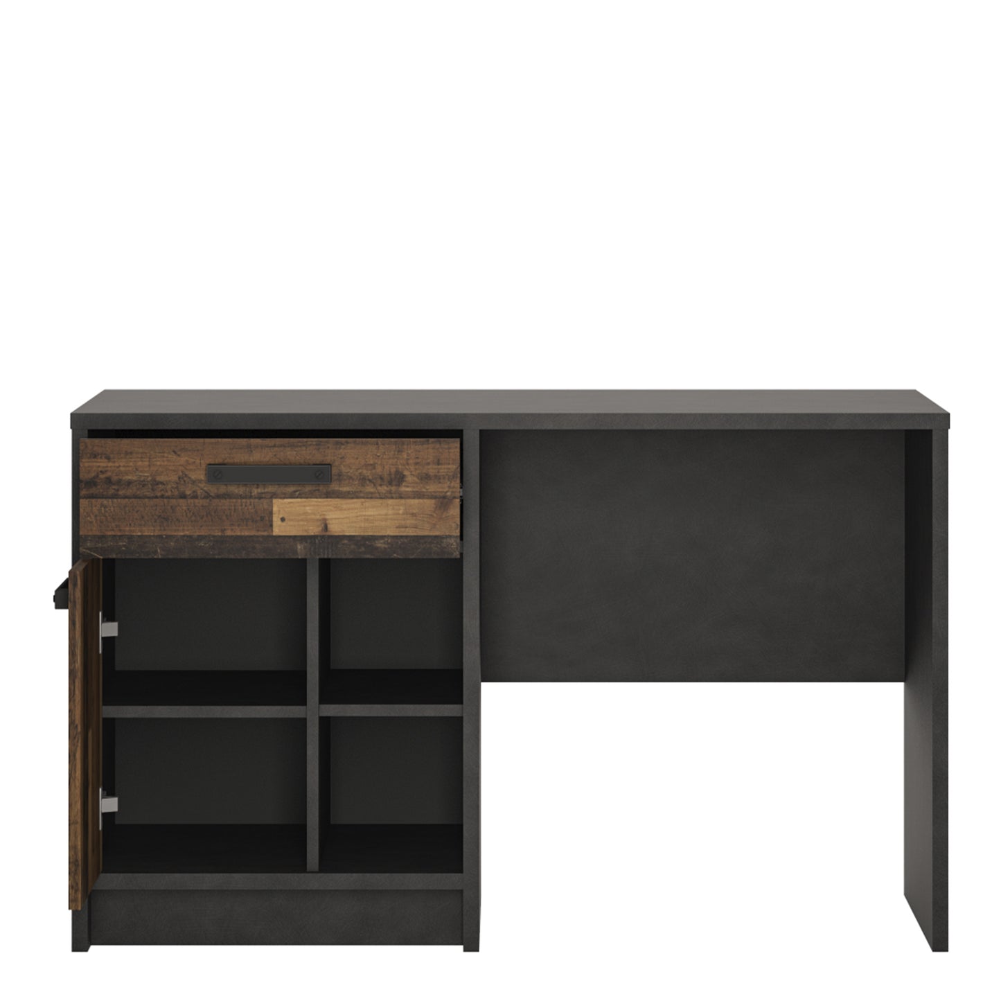 brooklyn desk with 1 door and 1 drawer in walnut and dark matera grey