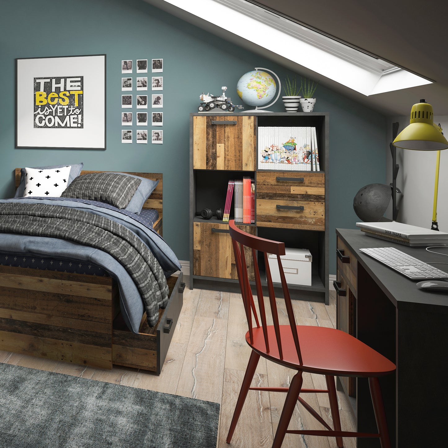 brooklyn desk with 1 door and 1 drawer in walnut and dark matera grey