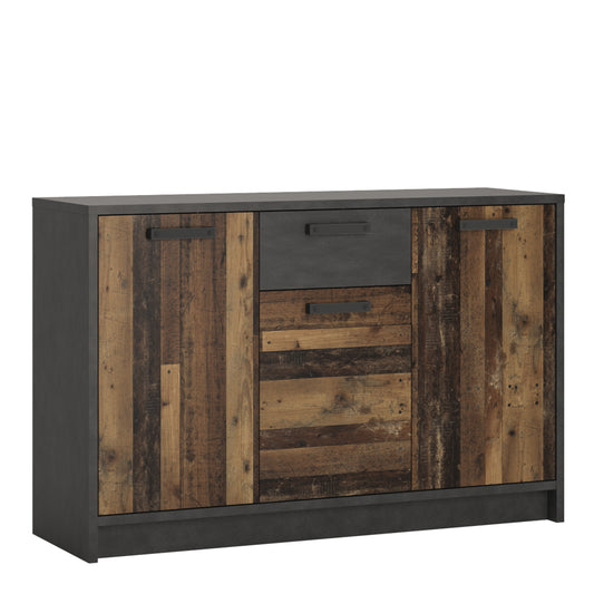 brooklyn cabinet with 3 doors and 1 drawer in walnut and dark matera grey