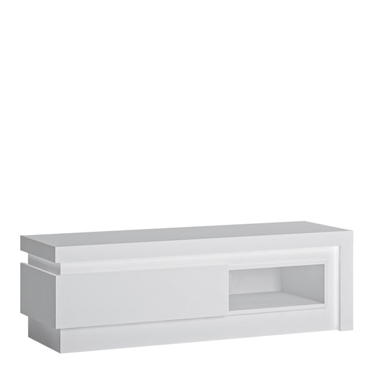 lyon 1 drawer tv cabinet with open shelf in white and high gloss