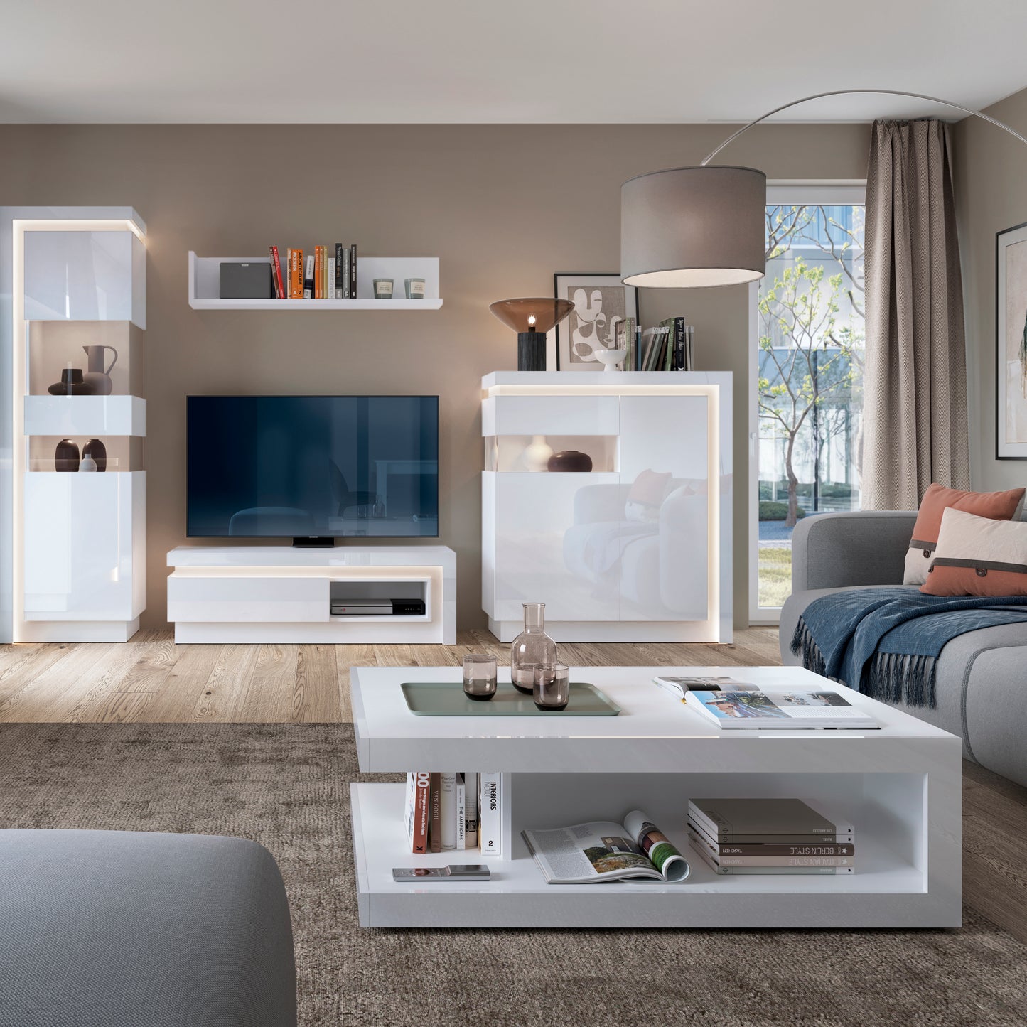 lyon designer coffee table in white and high gloss