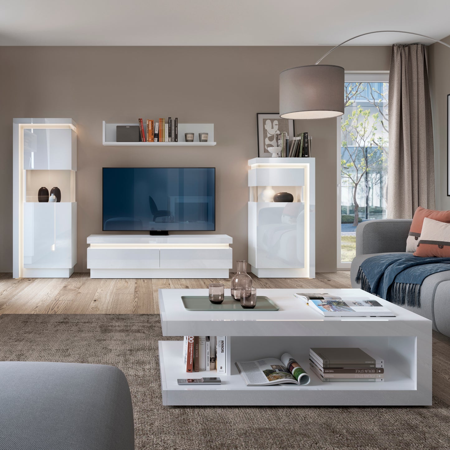 lyon designer coffee table in white and high gloss