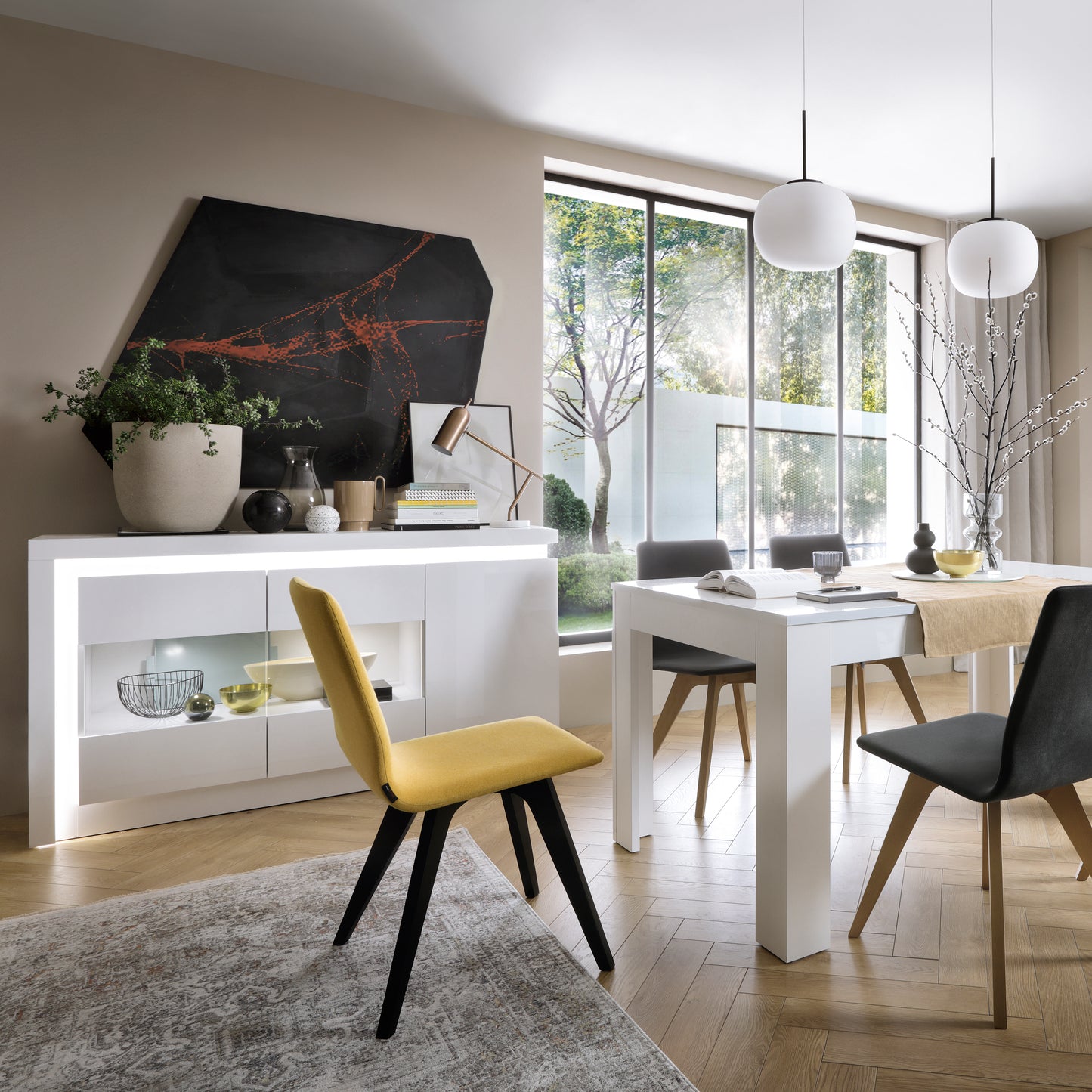 lyon large extending dining table 160-200cm in white and high gloss