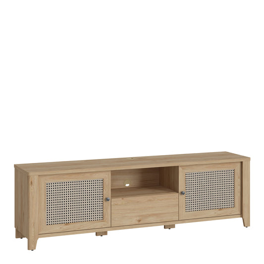 cestino 2 door 1 drawer tv unit in jackson hickory oak and rattan effect