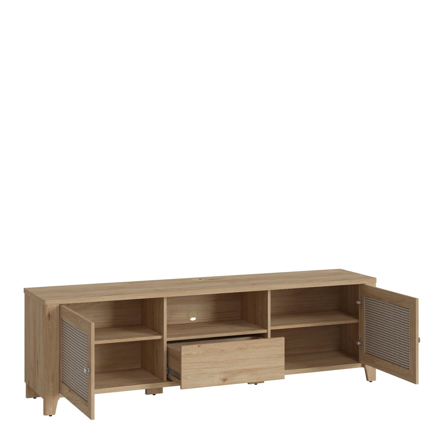 cestino 2 door 1 drawer tv unit in jackson hickory oak and rattan effect