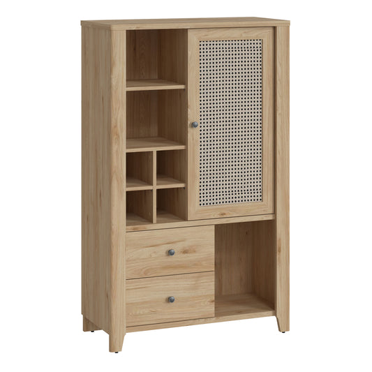 cestino 1 door 2 drawer cabinet in jackson hickory oak and rattan effect
