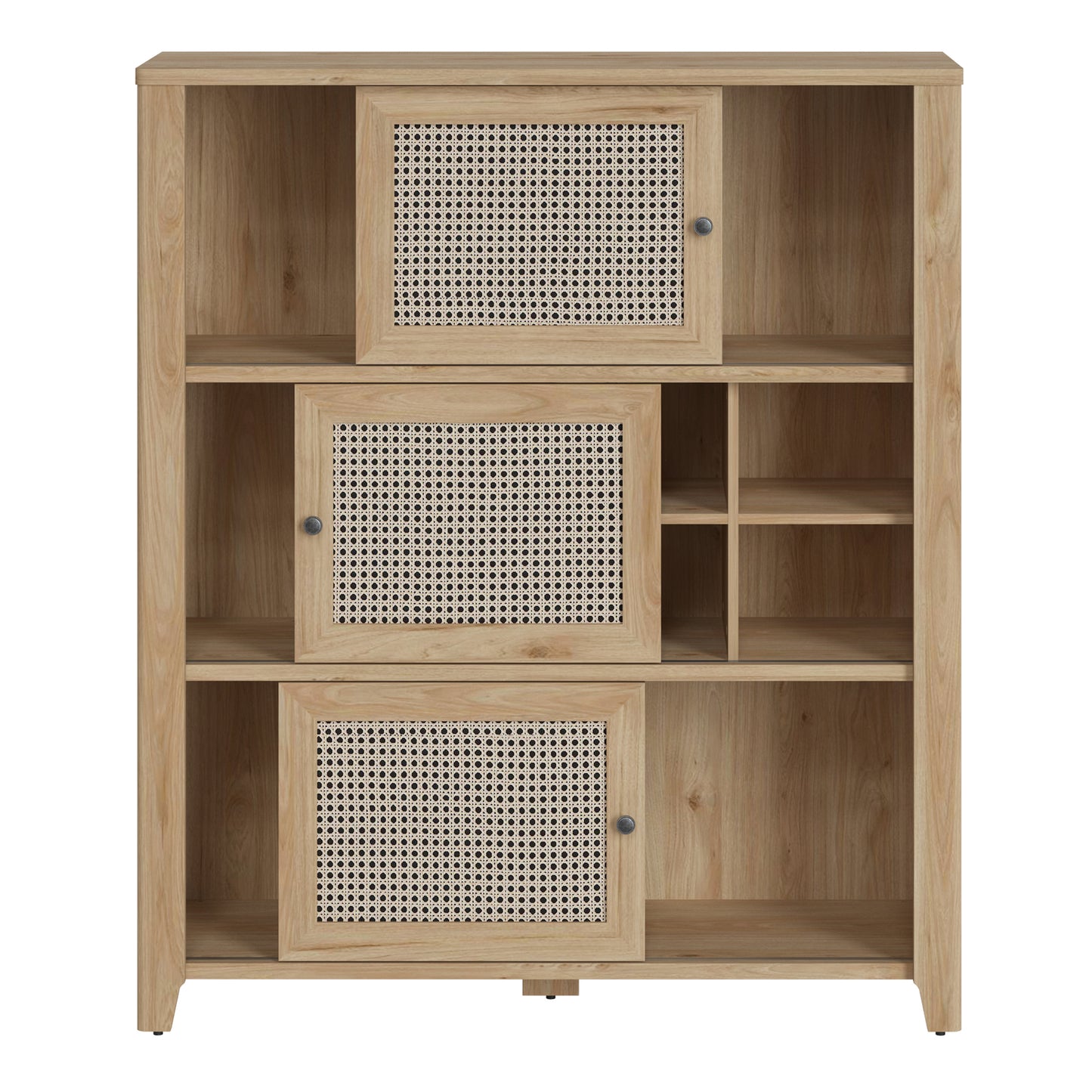 cestino 3 sliding door cabinet in jackson hickory oak and rattan effect