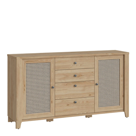 cestino 2 door 4 drawer sideboard in jackson hickory oak and rattan effect