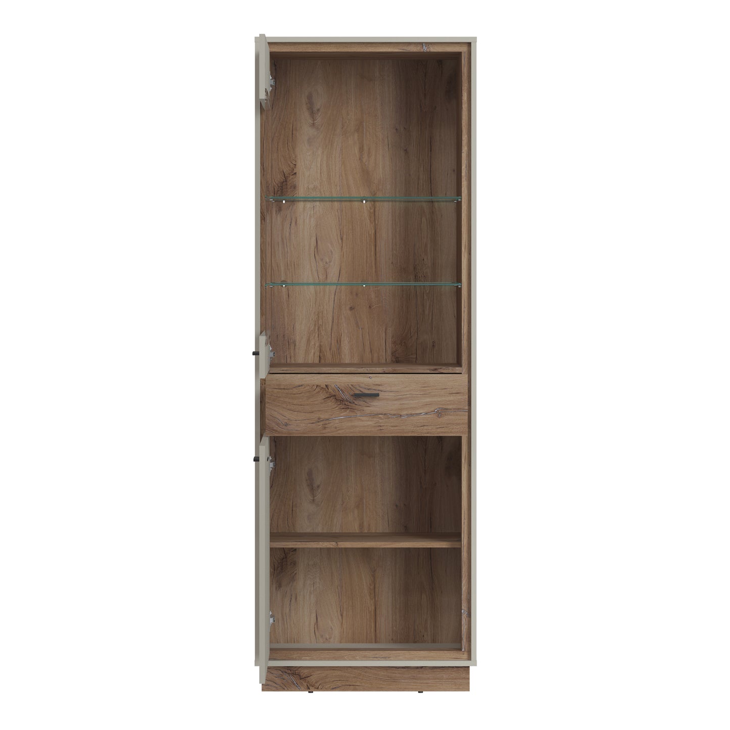 rivero 2 door 1 drawer display cabinet in grey and oak