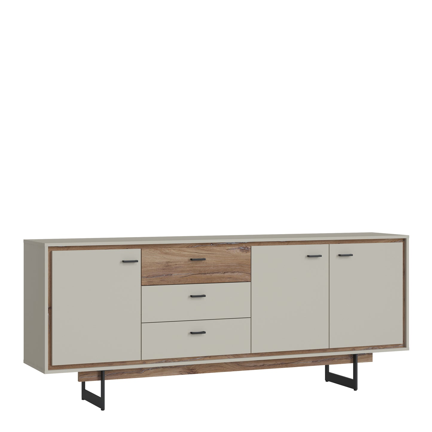 rivero 3 door 3 drawer wide sideboard in grey and oak