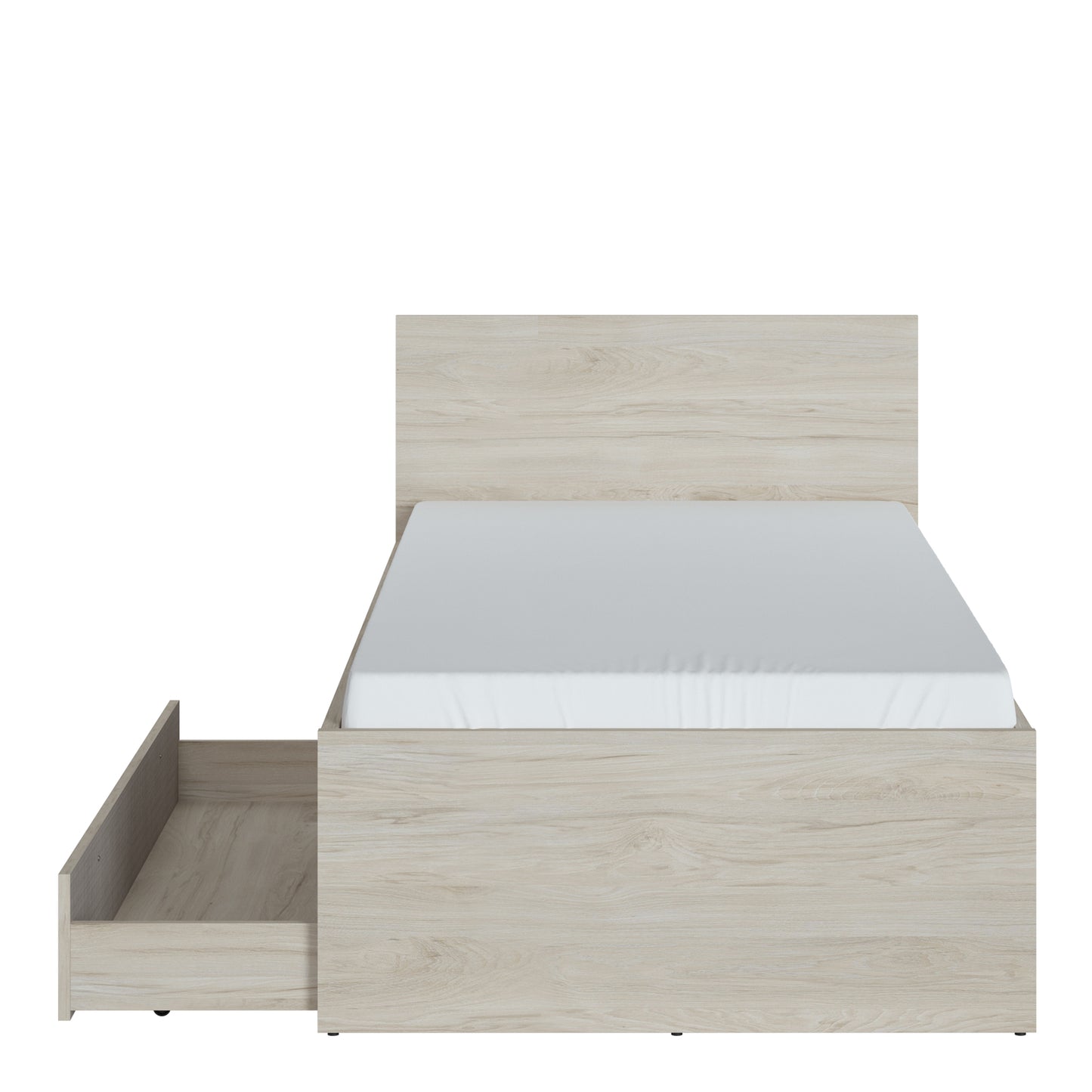 denim 90cm bed with 1 drawer in light walnut, grey fabric effect and cashmere