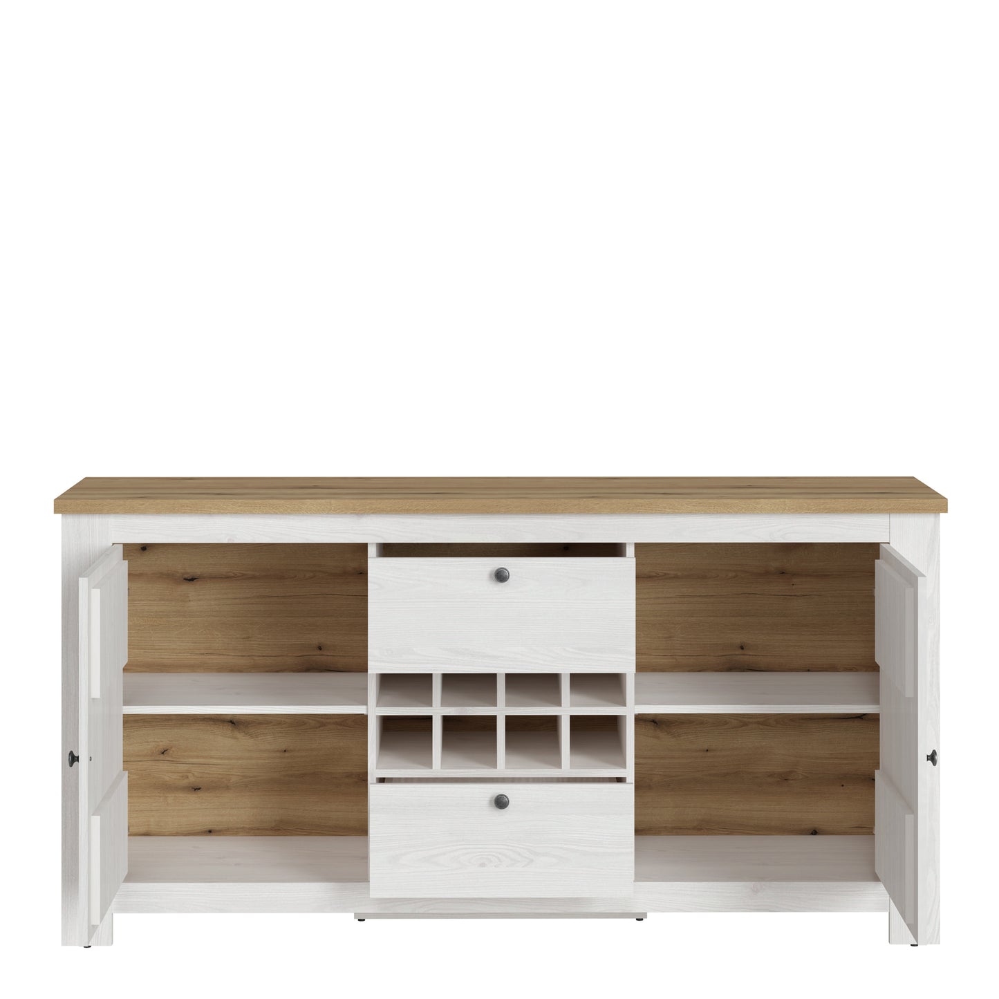 celesto 2 door 2 drawer sideboard with wine rack in white and oak