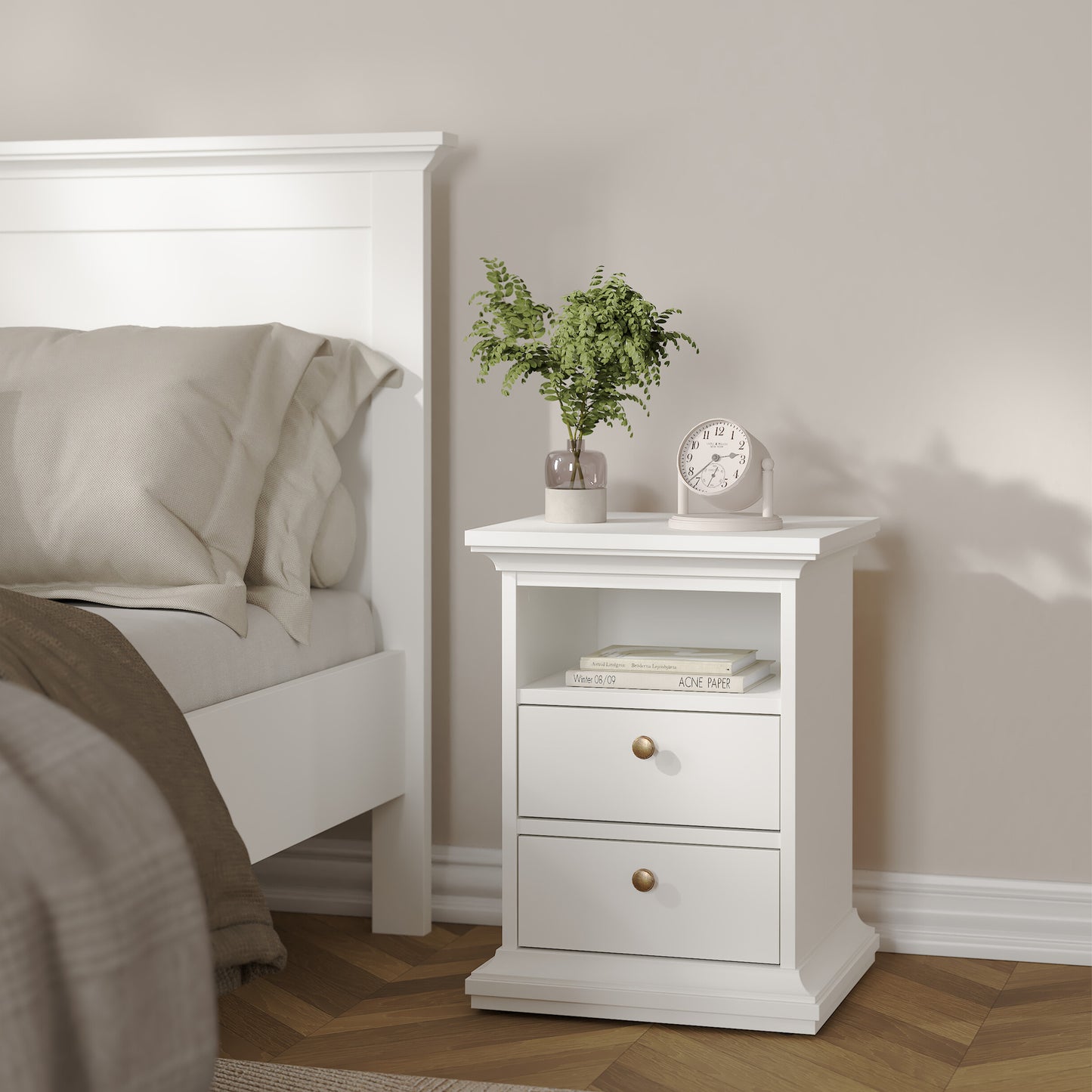 paris bedside 2 drawers in white
