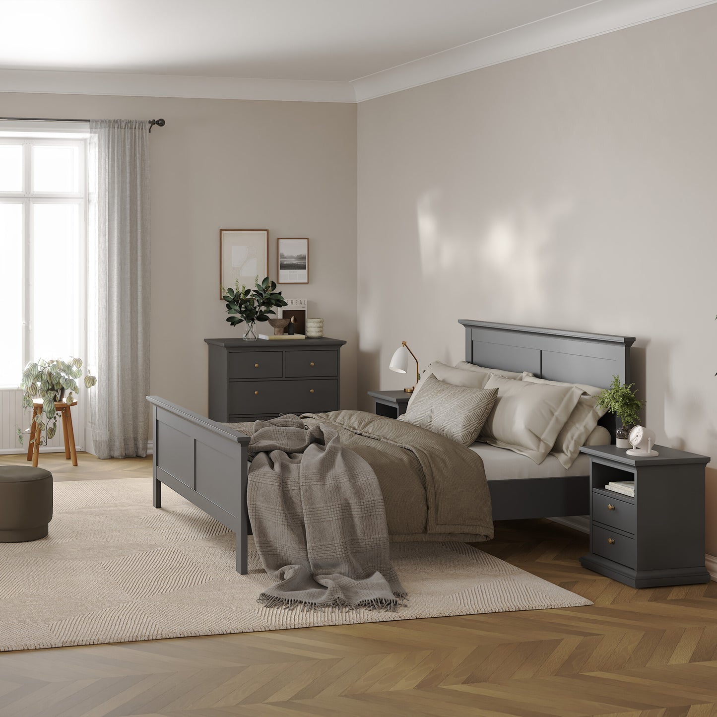 paris bedside 2 drawers in matt grey