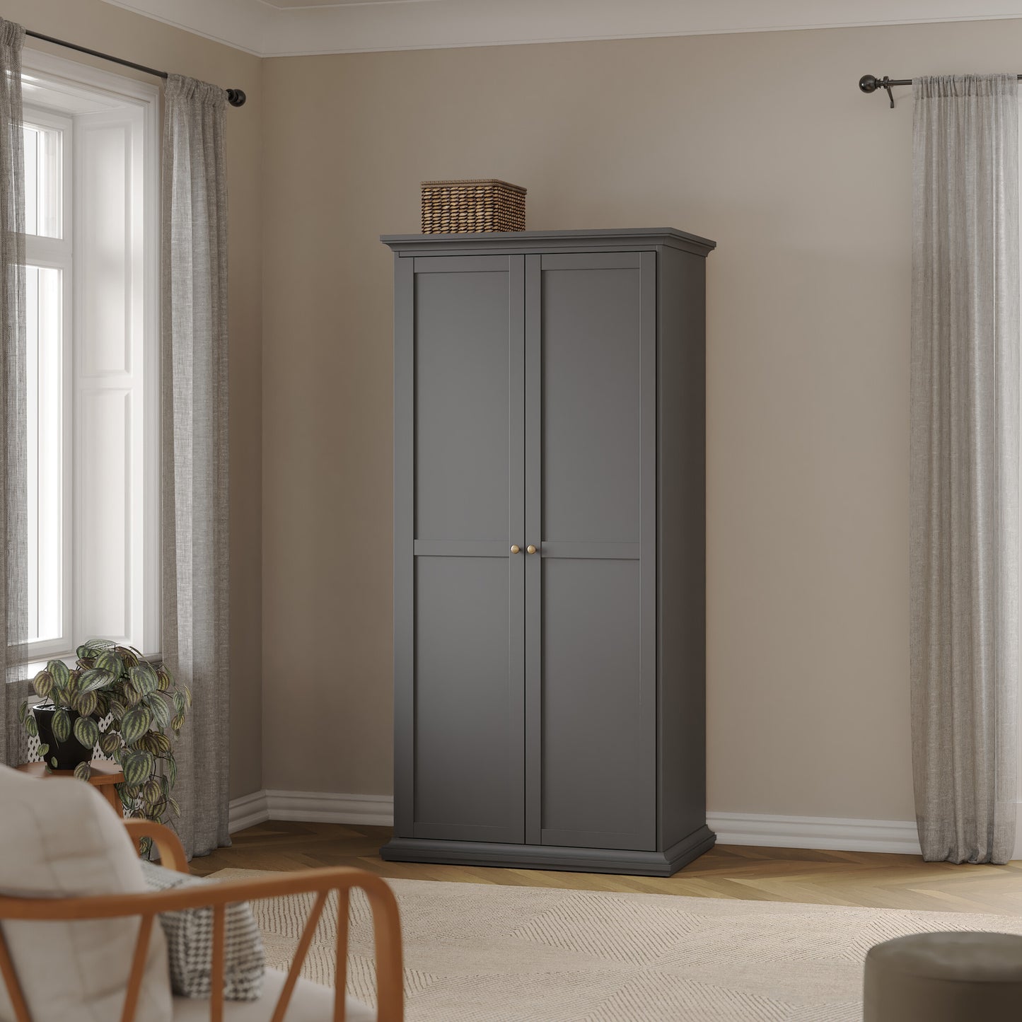 paris wardrobe with 2 doors in matt grey