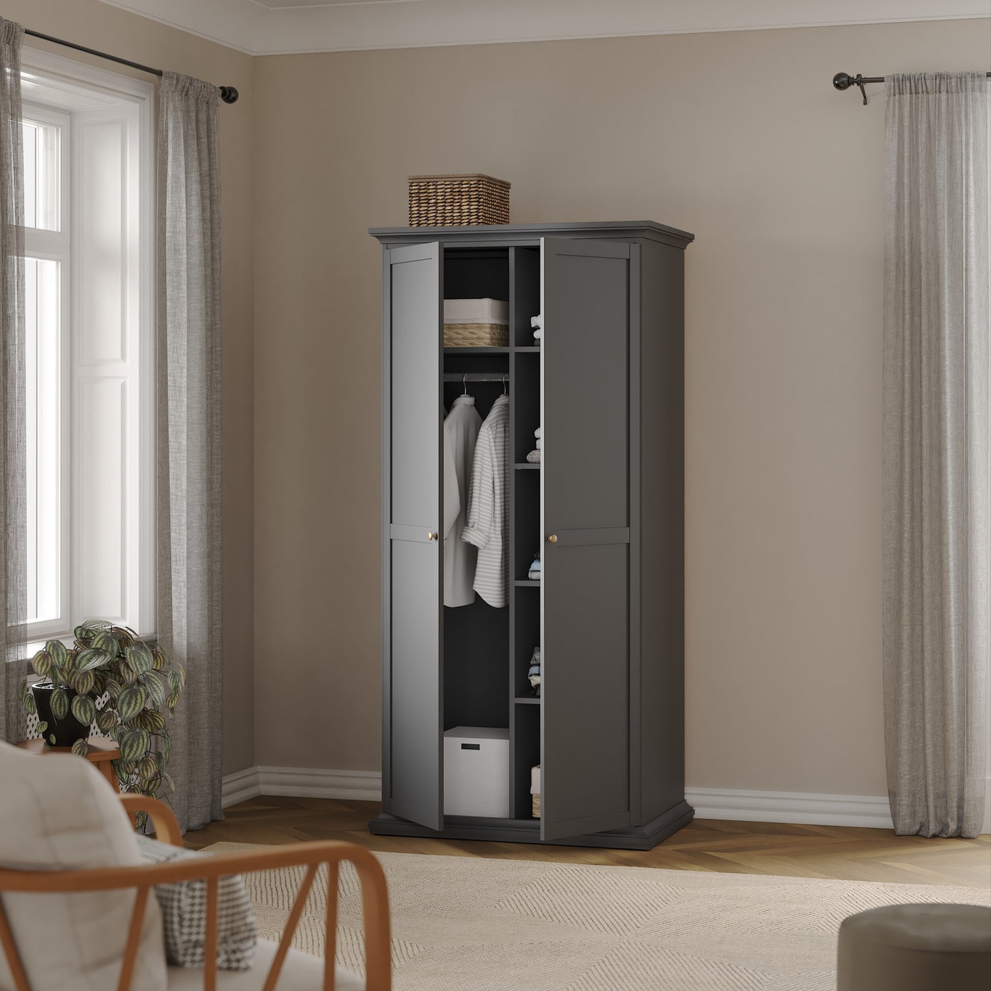 paris wardrobe with 2 doors in matt grey