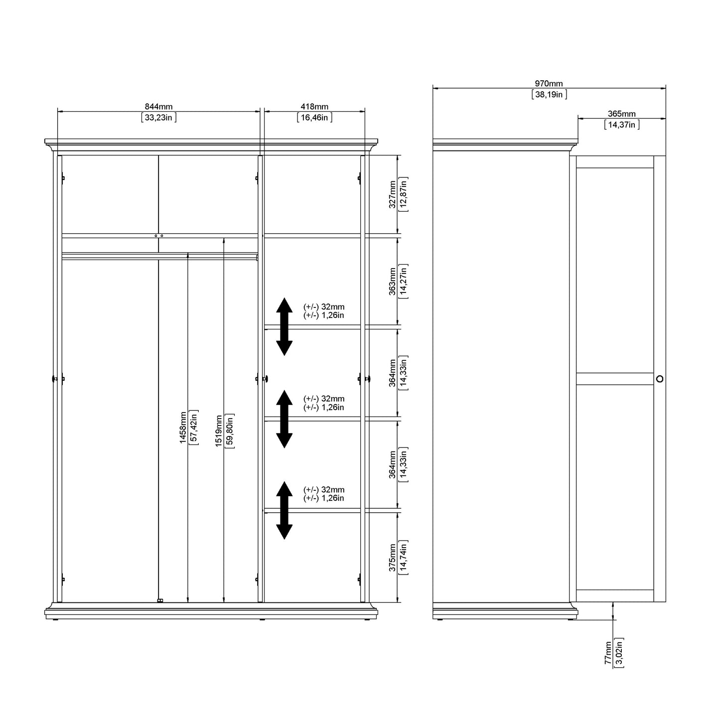 paris wardrobe with 2 doors in matt grey