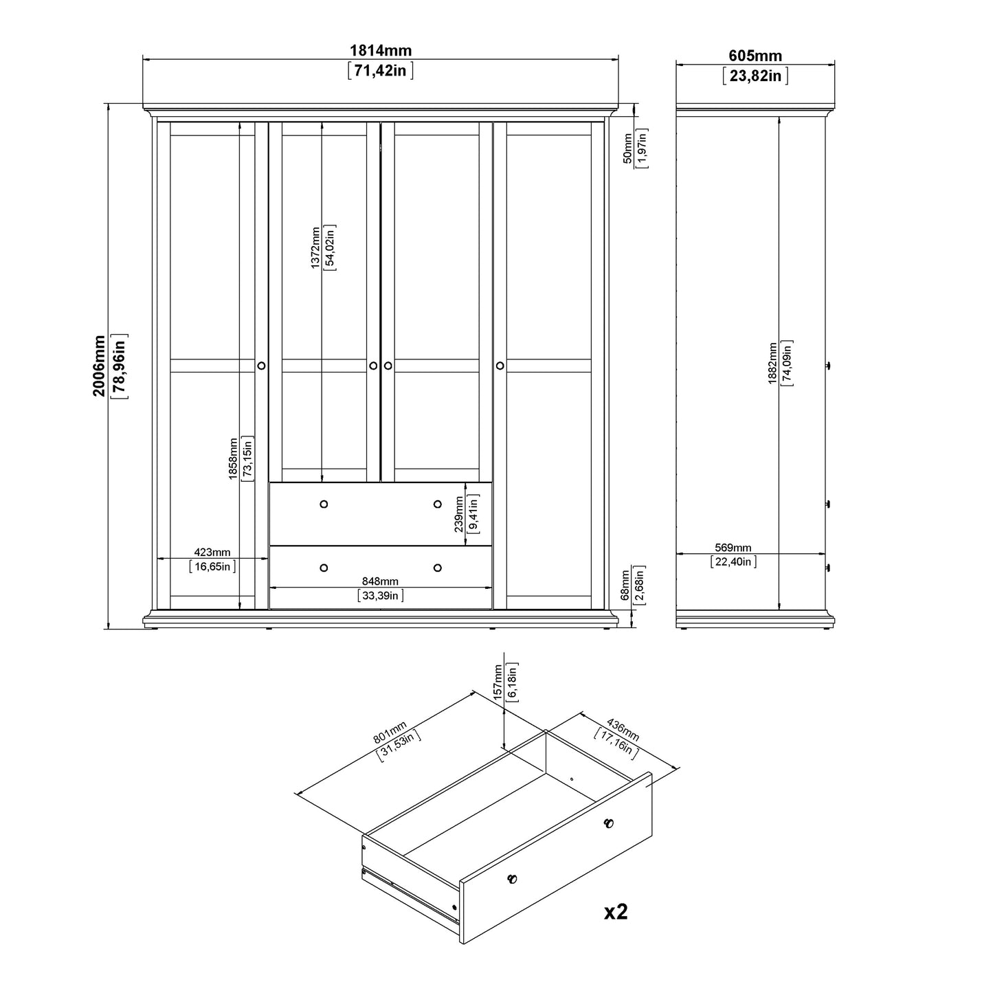 paris tv-unit 2 frame doors in matt grey