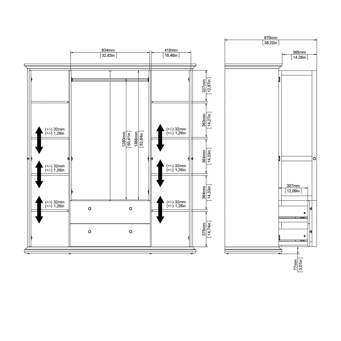 paris tv-unit 2 frame doors in matt grey