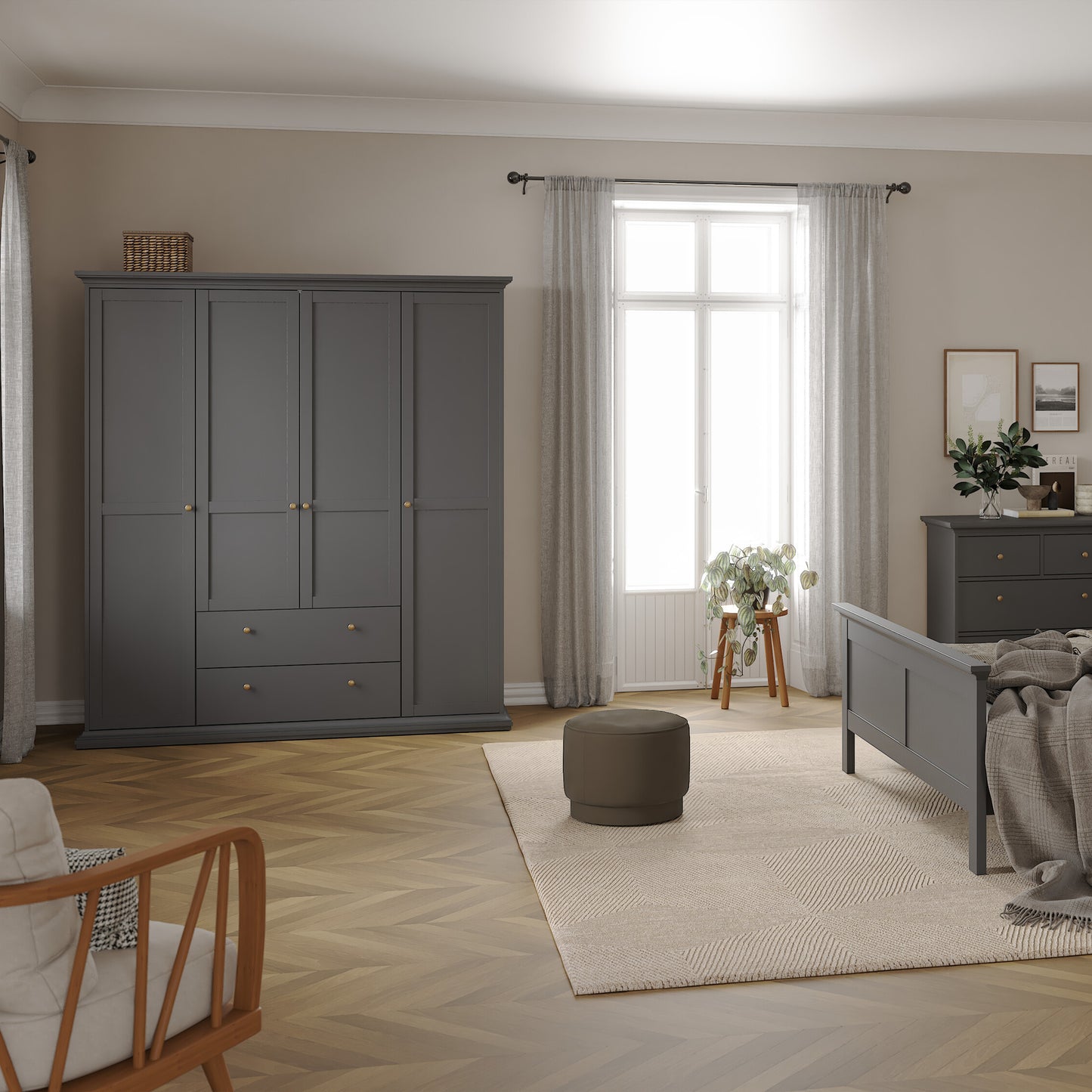 paris wardrobe with 4 doors and 2 drawers in matt grey
