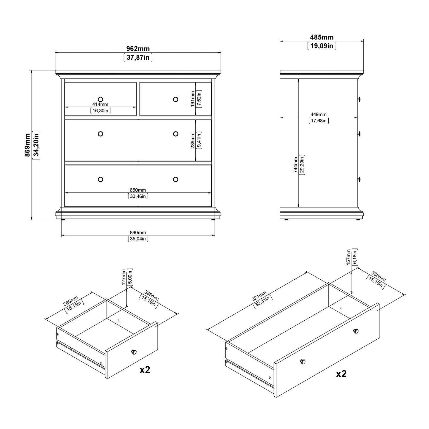 paris chest of 8 drawers in matt grey