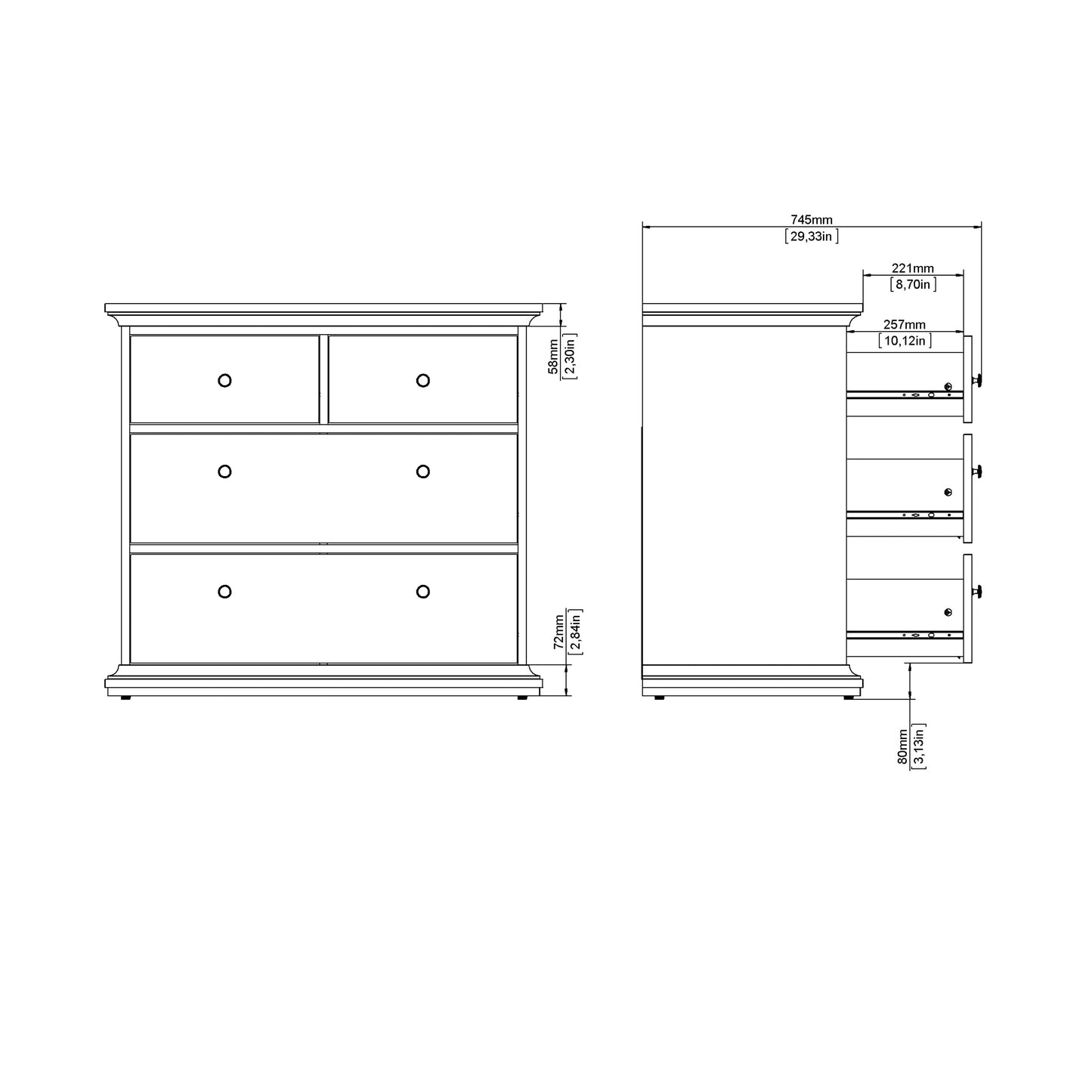 paris chest of 8 drawers in matt grey