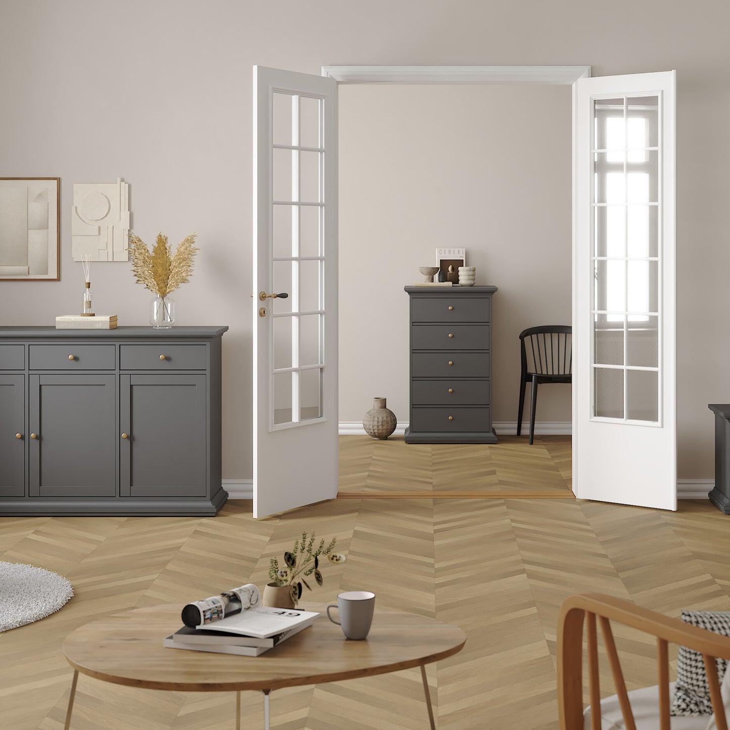 paris chest 5 drawers in matt grey