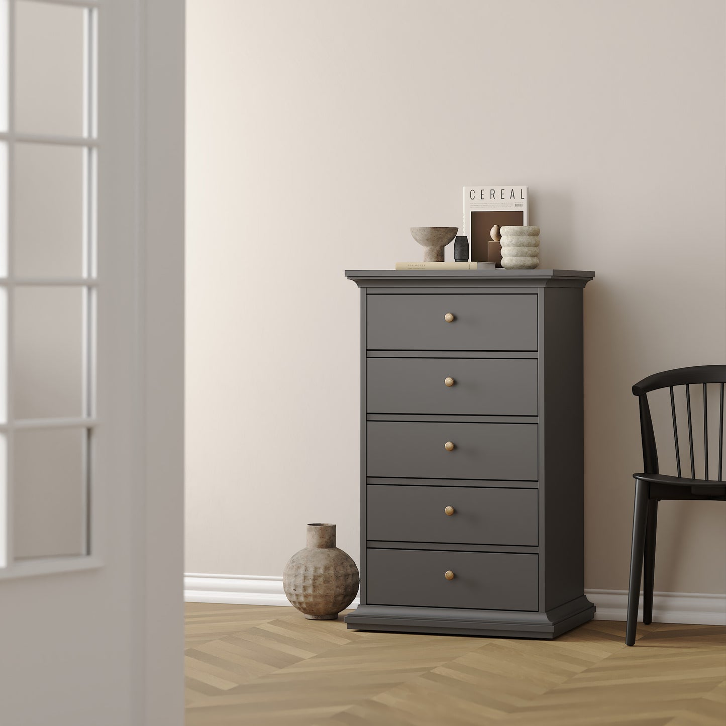 paris chest 5 drawers in matt grey