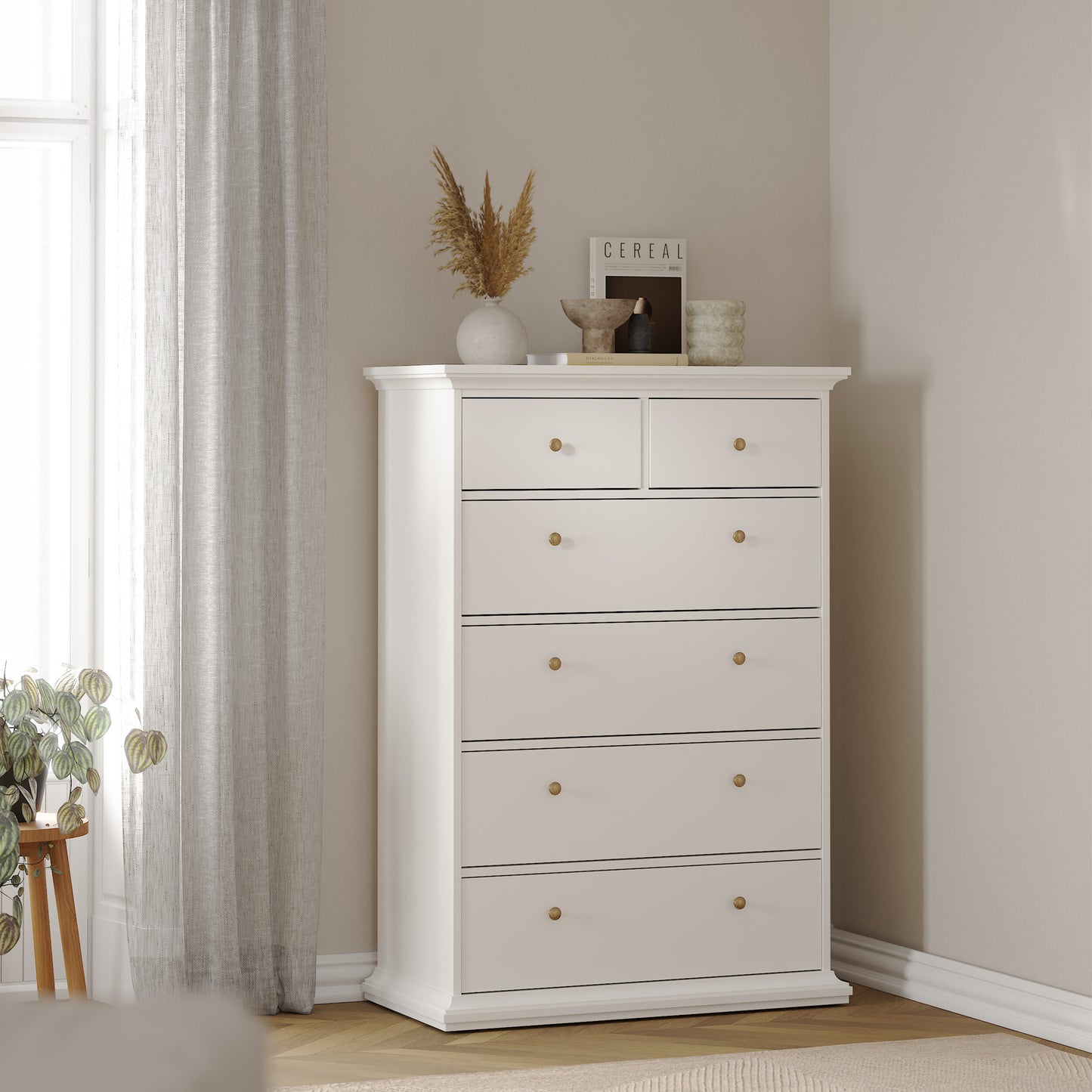 paris chest of 6 drawers in white