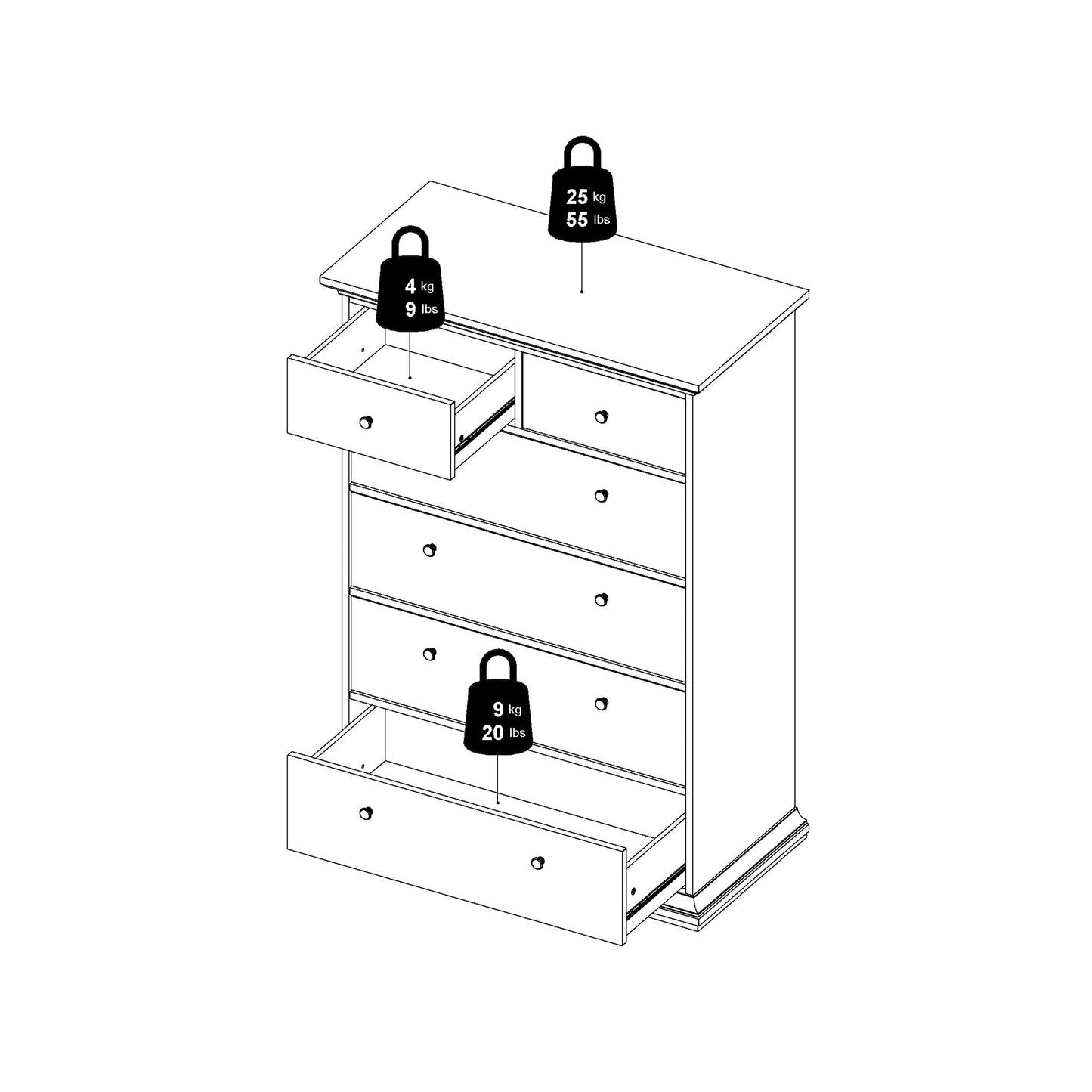 paris chest of 6 drawers in matt grey