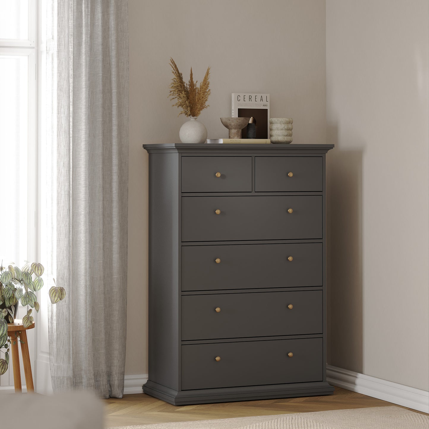 paris chest of 6 drawers in matt grey