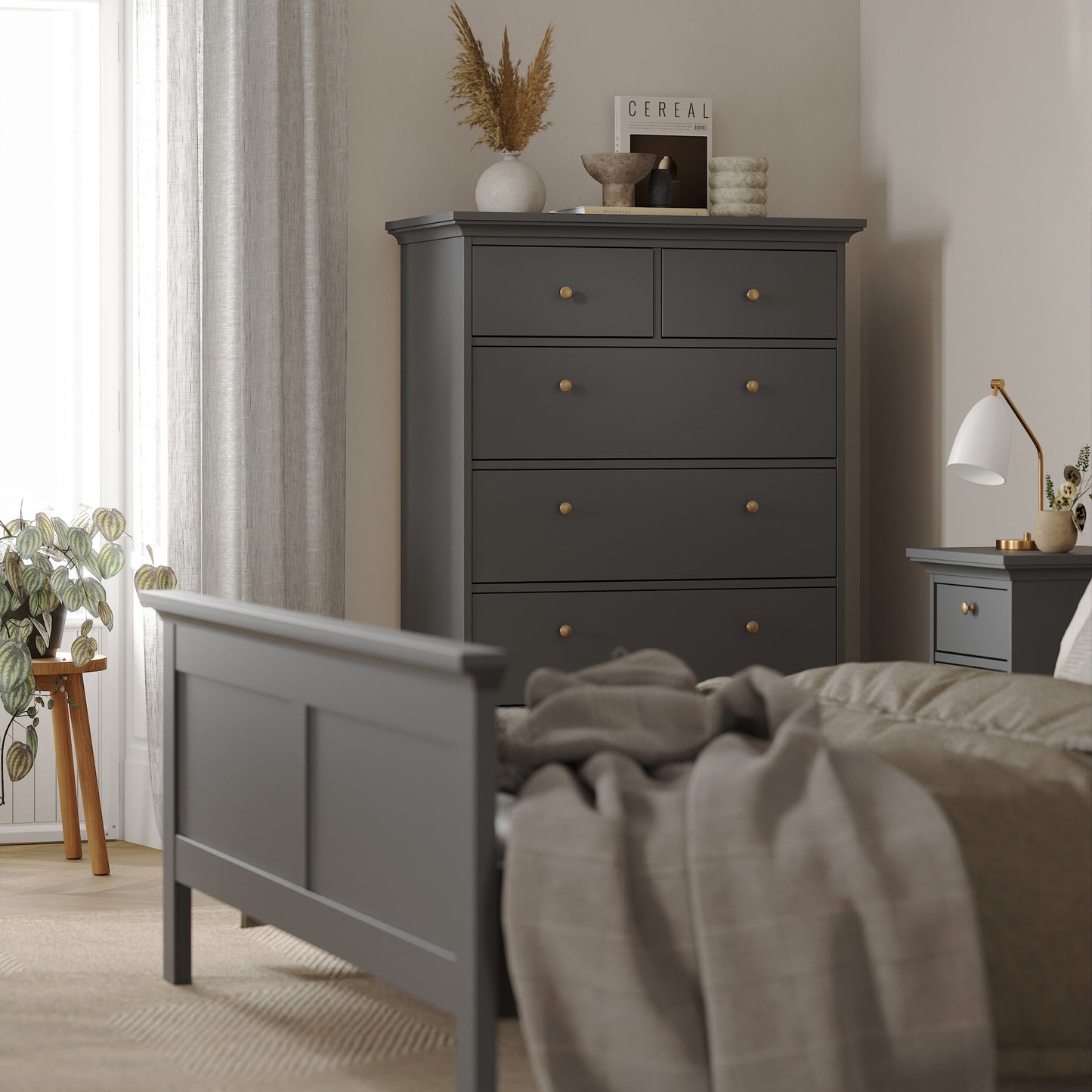 paris chest of 6 drawers in matt grey