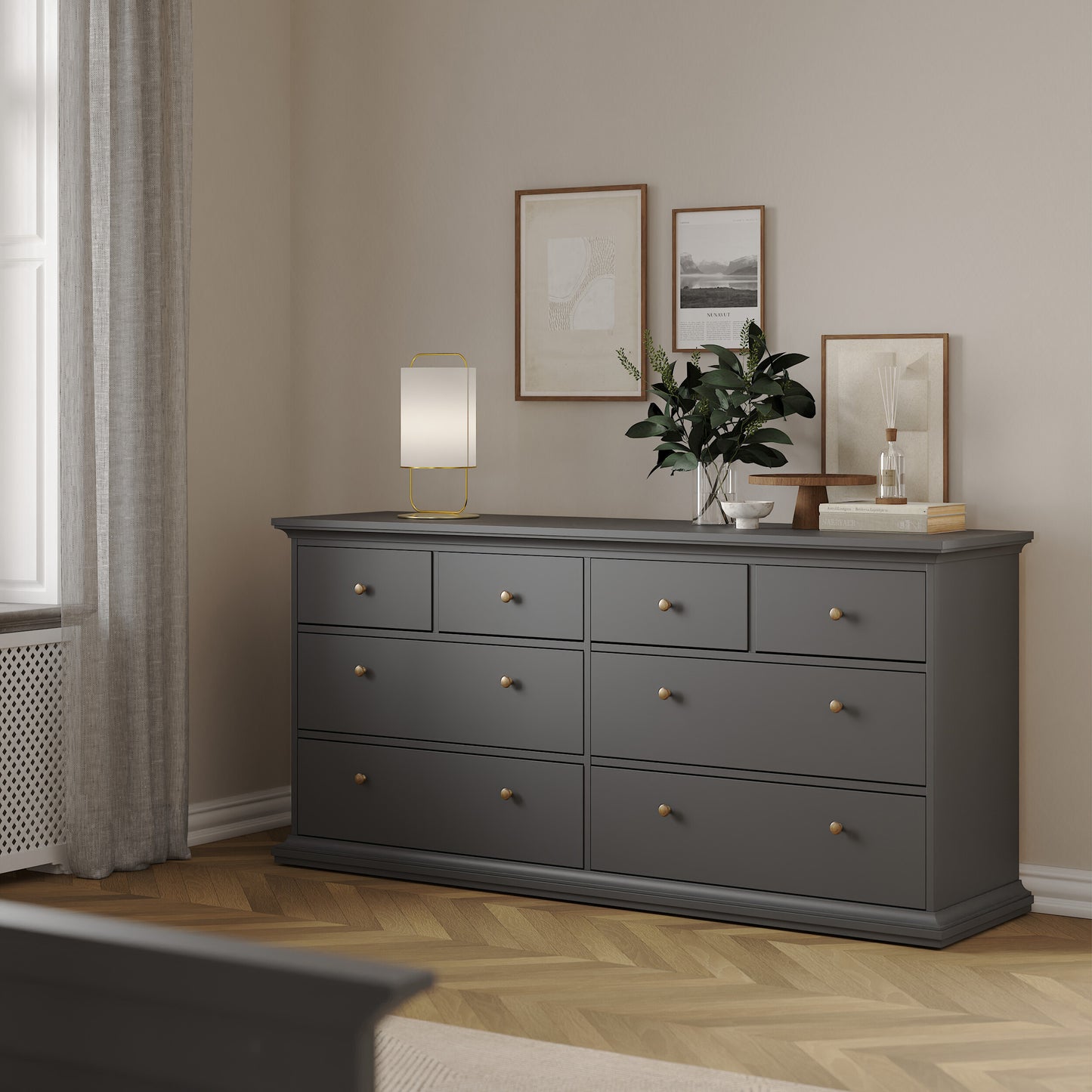 paris chest of 8 drawers in matt grey