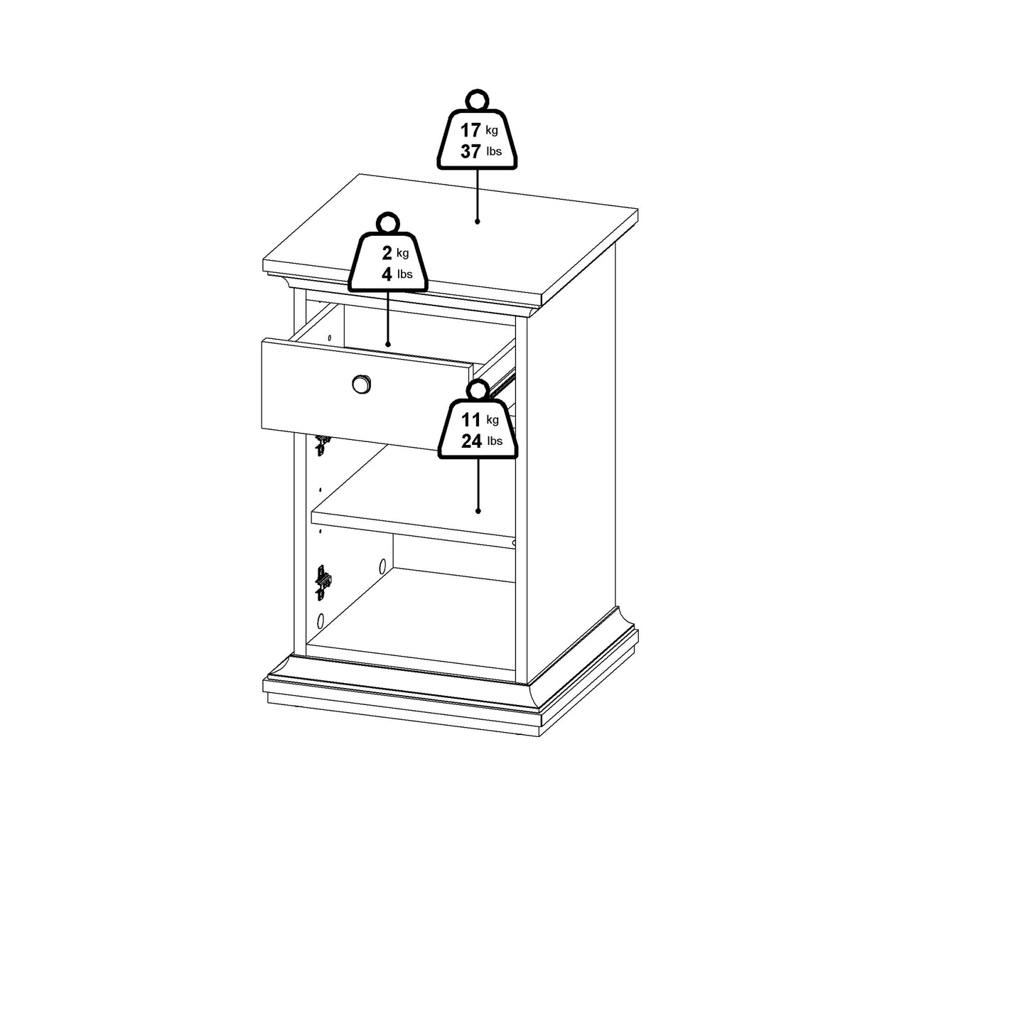 paris nightstand 1 door + 1 drawer in white