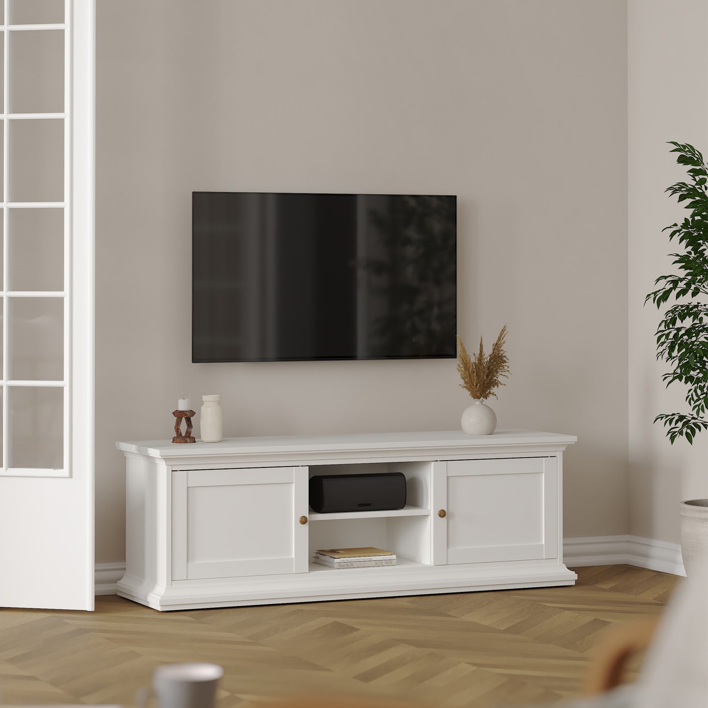 paris tv-unit 2 frame doors in white