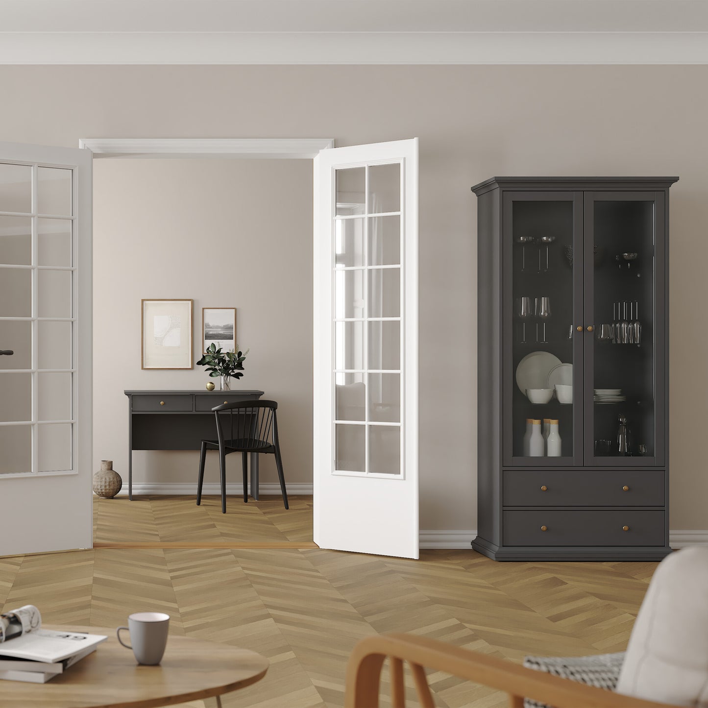 paris china cabinet in matt grey