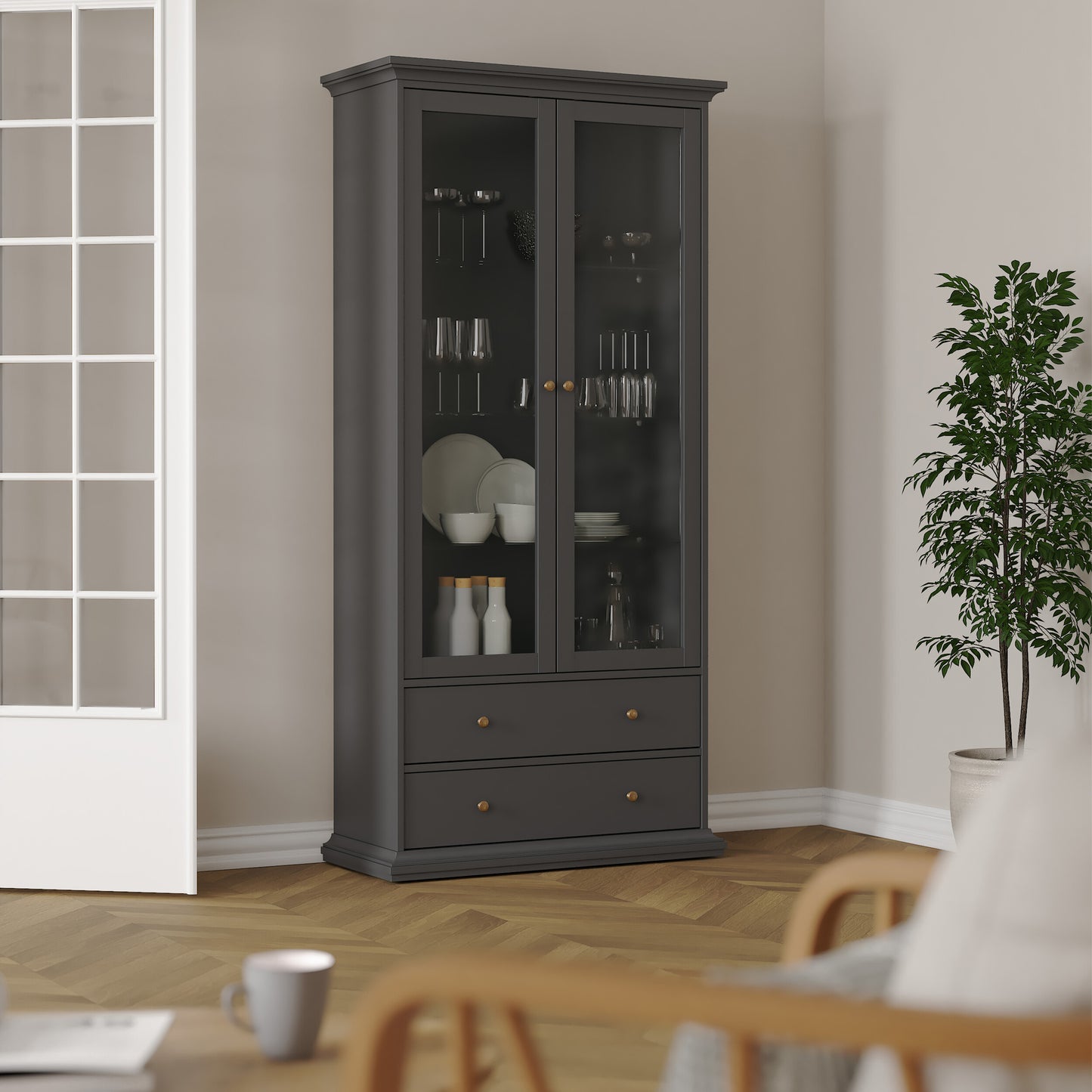 paris china cabinet in matt grey