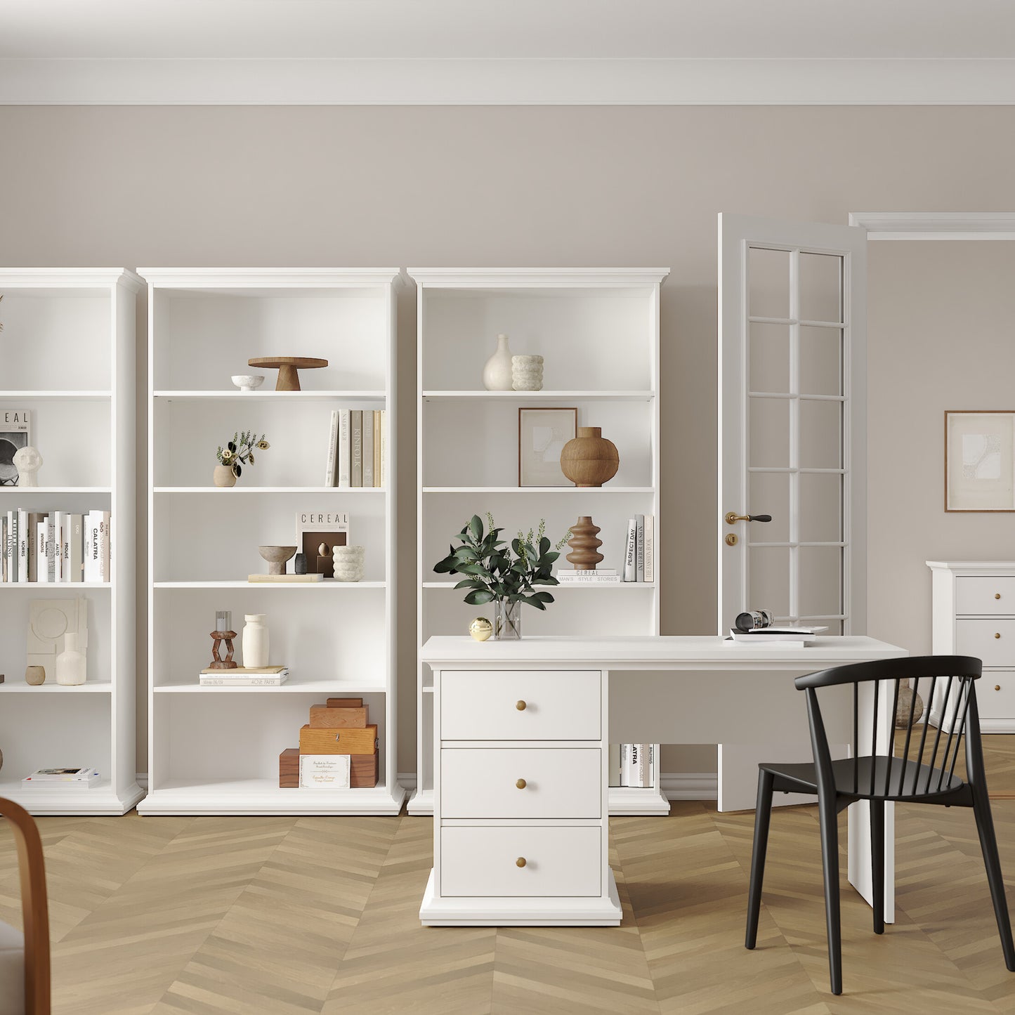 paris tall bookcase in white