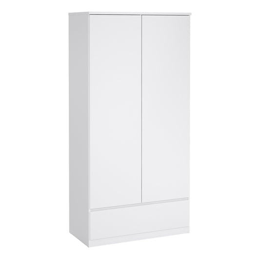 naia wardrobe with 2 doors 1 drawer in white high gloss
