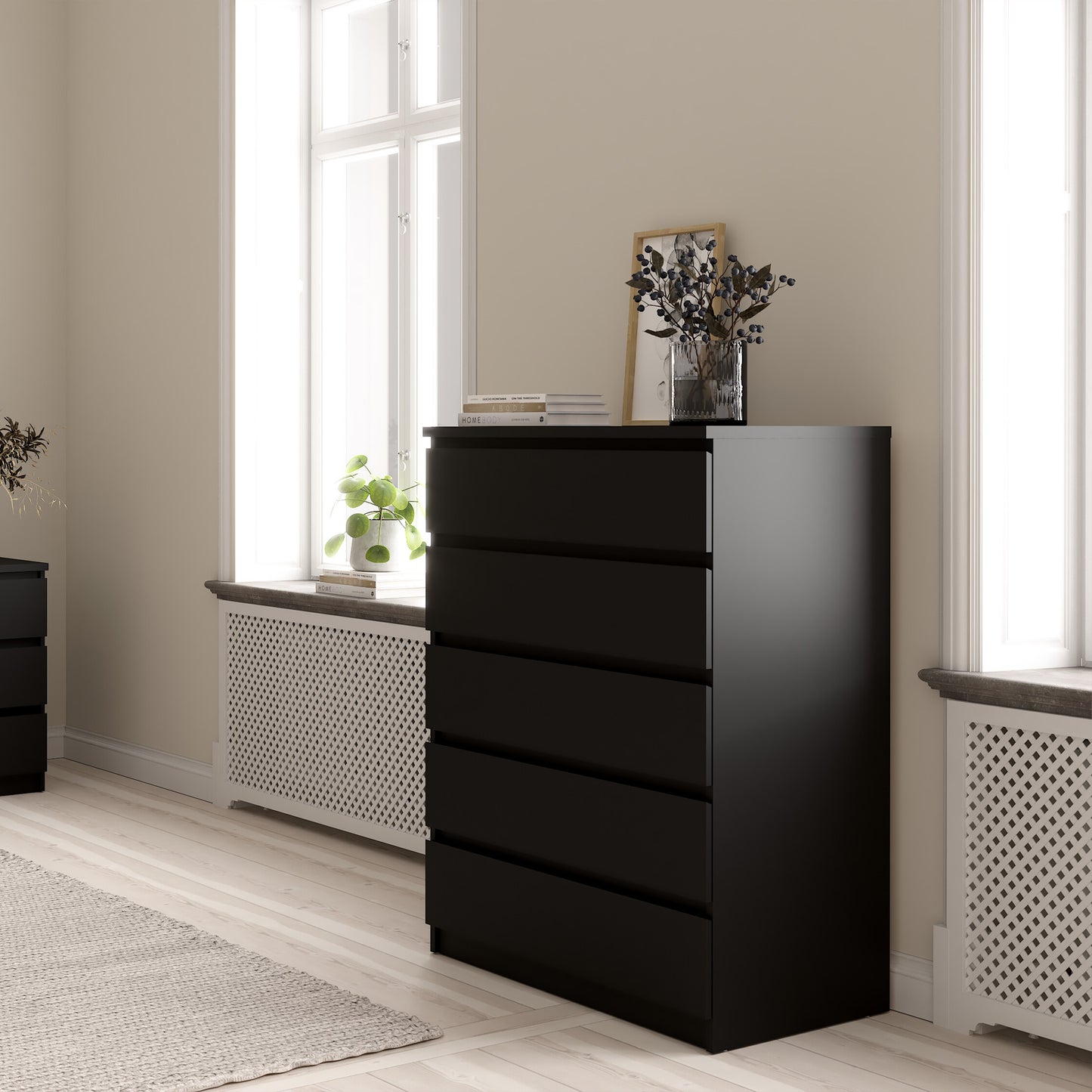 naia chest of 5 drawers in black matt