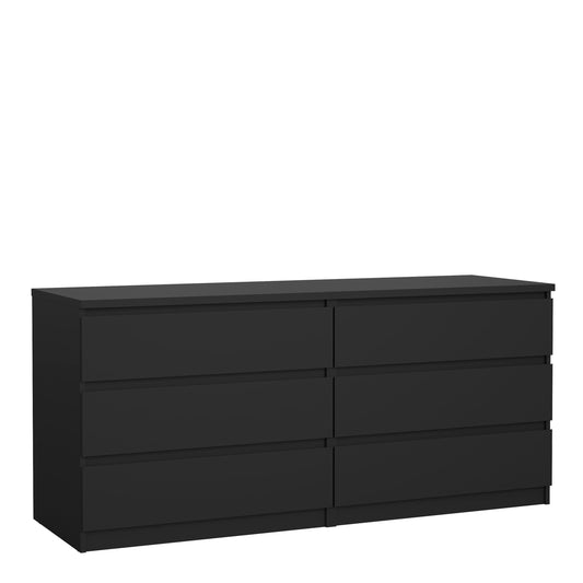 naia wide chest of 6 drawers (3+3) in black matt