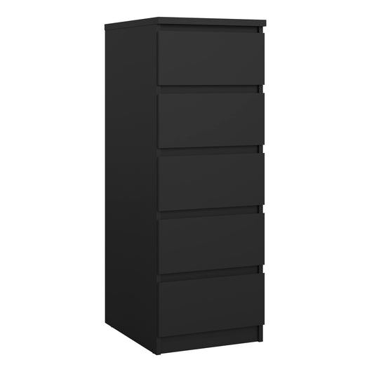 naia narrow chest of 5 drawers in black matt