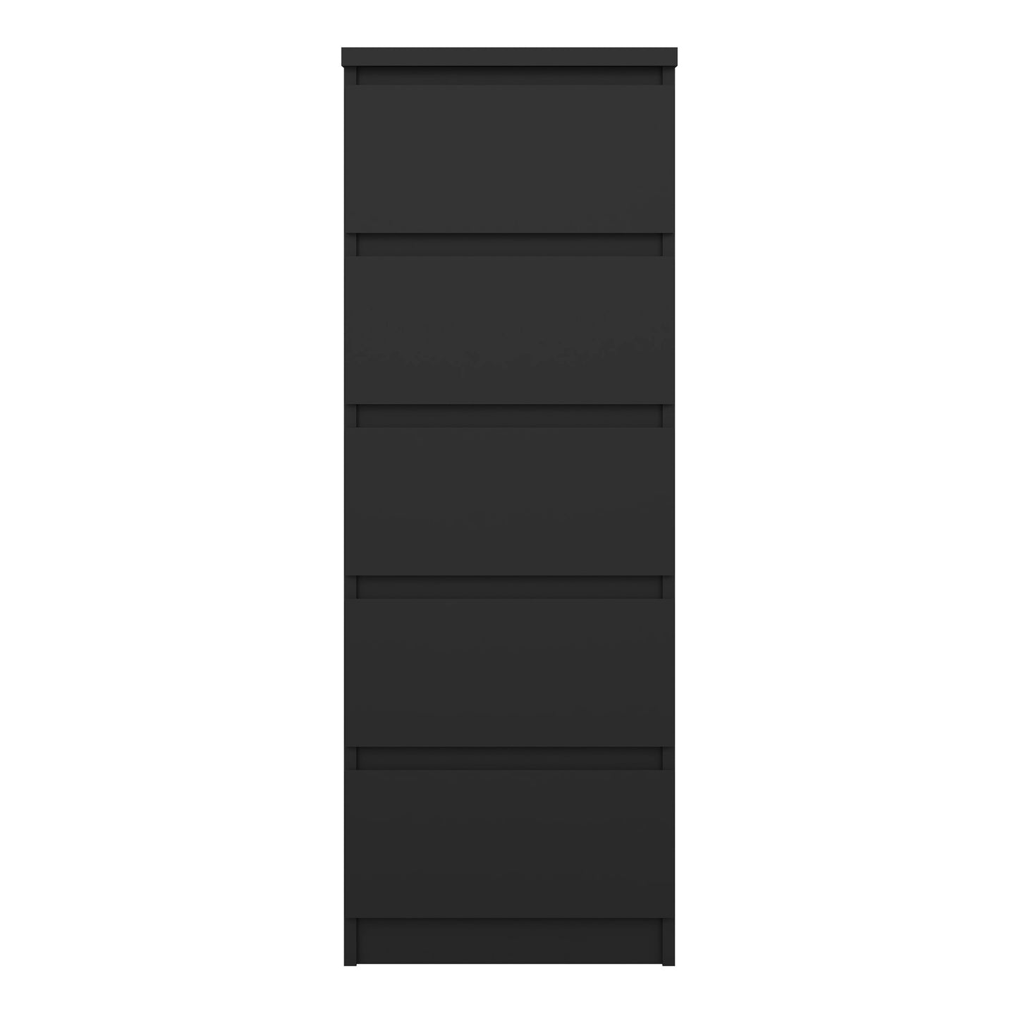 naia narrow chest of 5 drawers in black matt