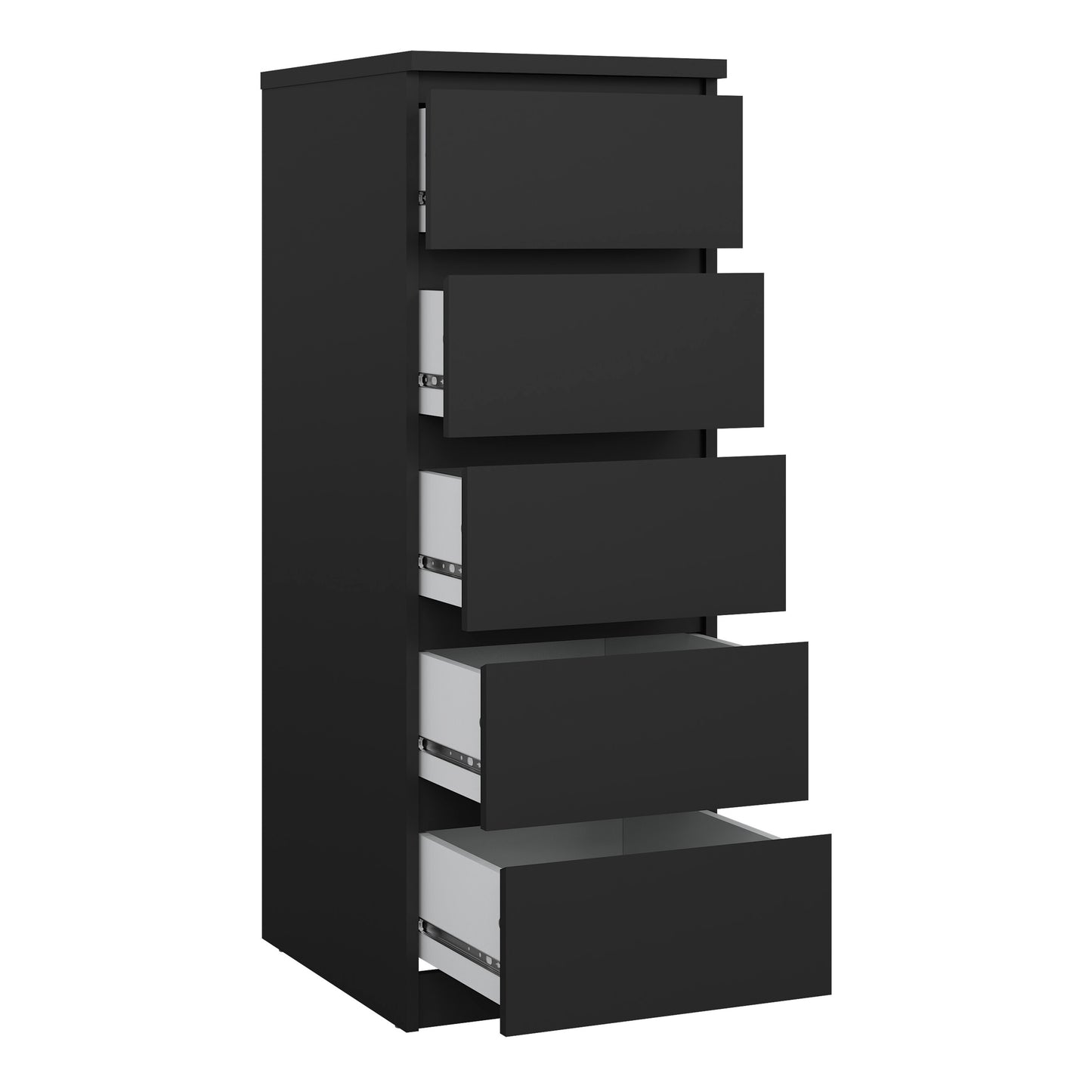 naia narrow chest of 5 drawers in black matt