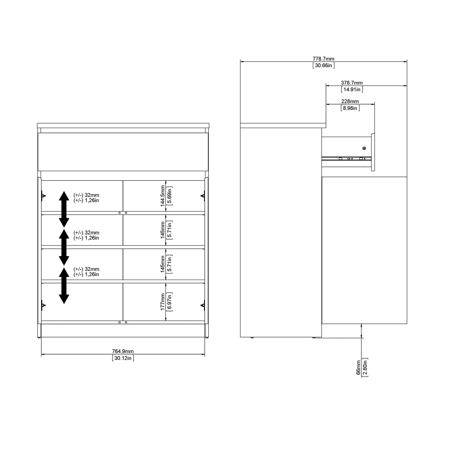 naia sideboard - 1 drawer 2 doors in black matt