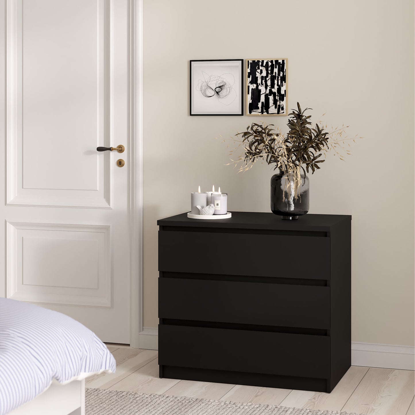 naia chest of 3 drawers in black matt