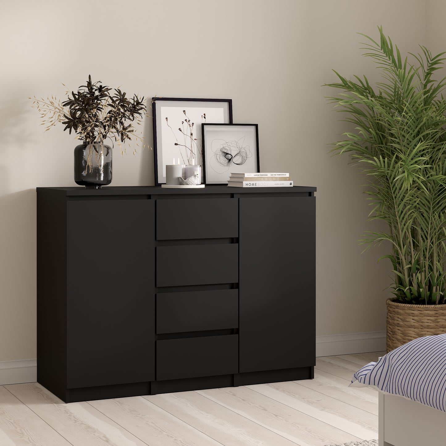 naia sideboard 4 drawers 2 doors in black matt