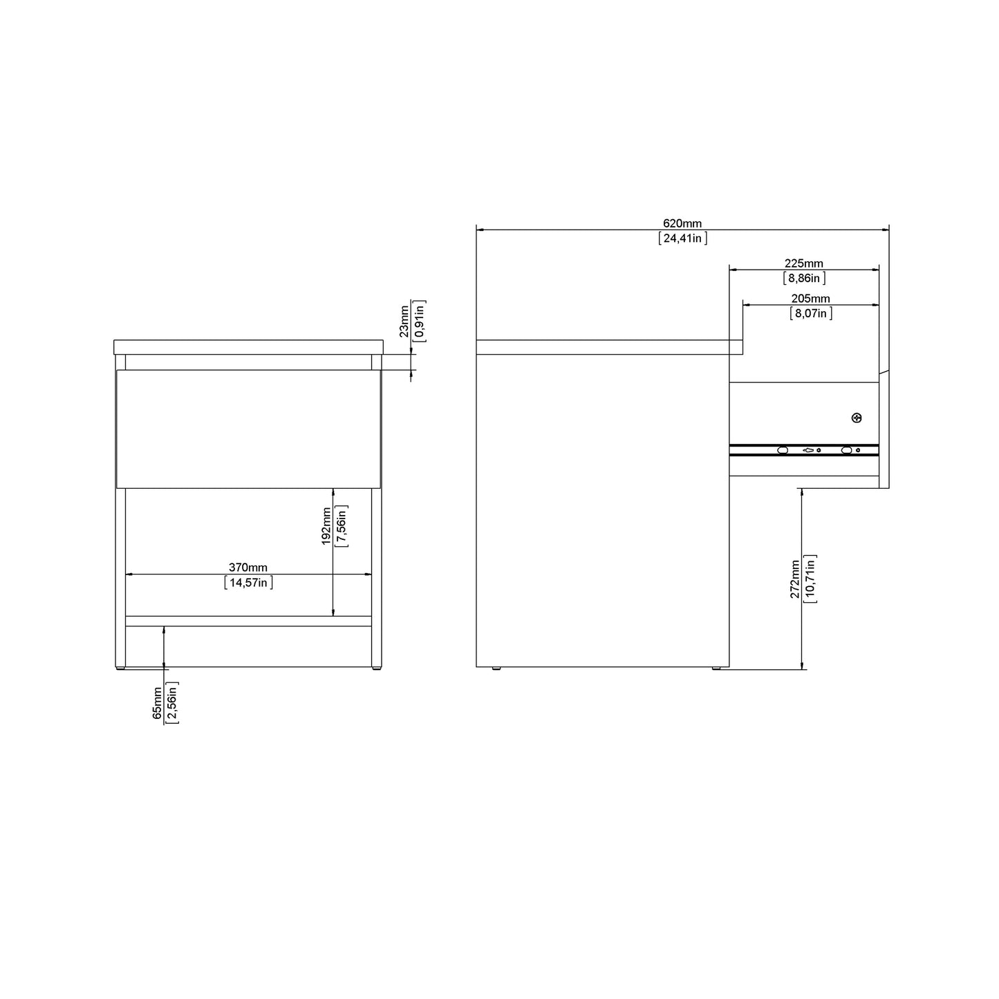 naia bedside 1 drawer 1 shelf in black matt