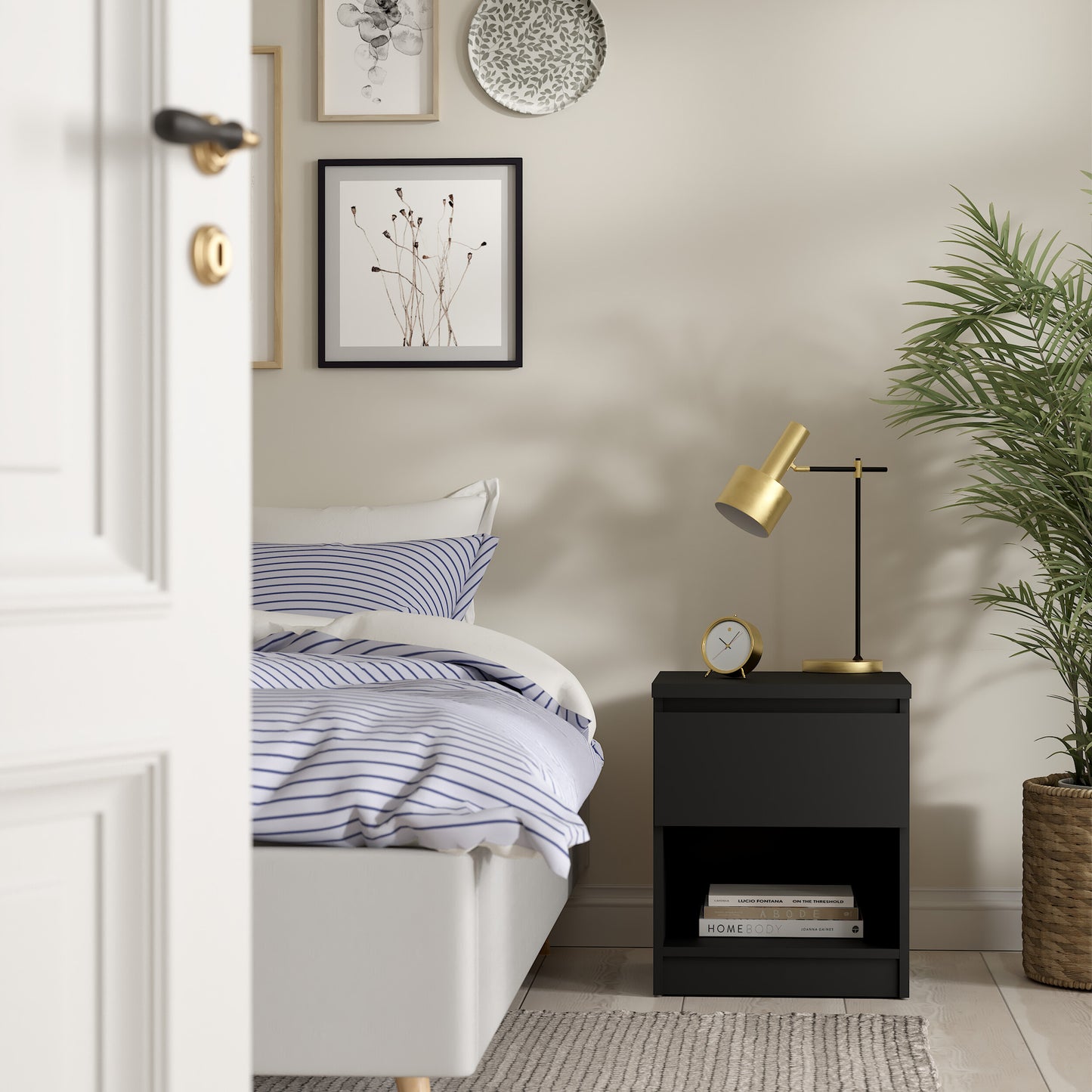 naia bedside 1 drawer 1 shelf in black matt