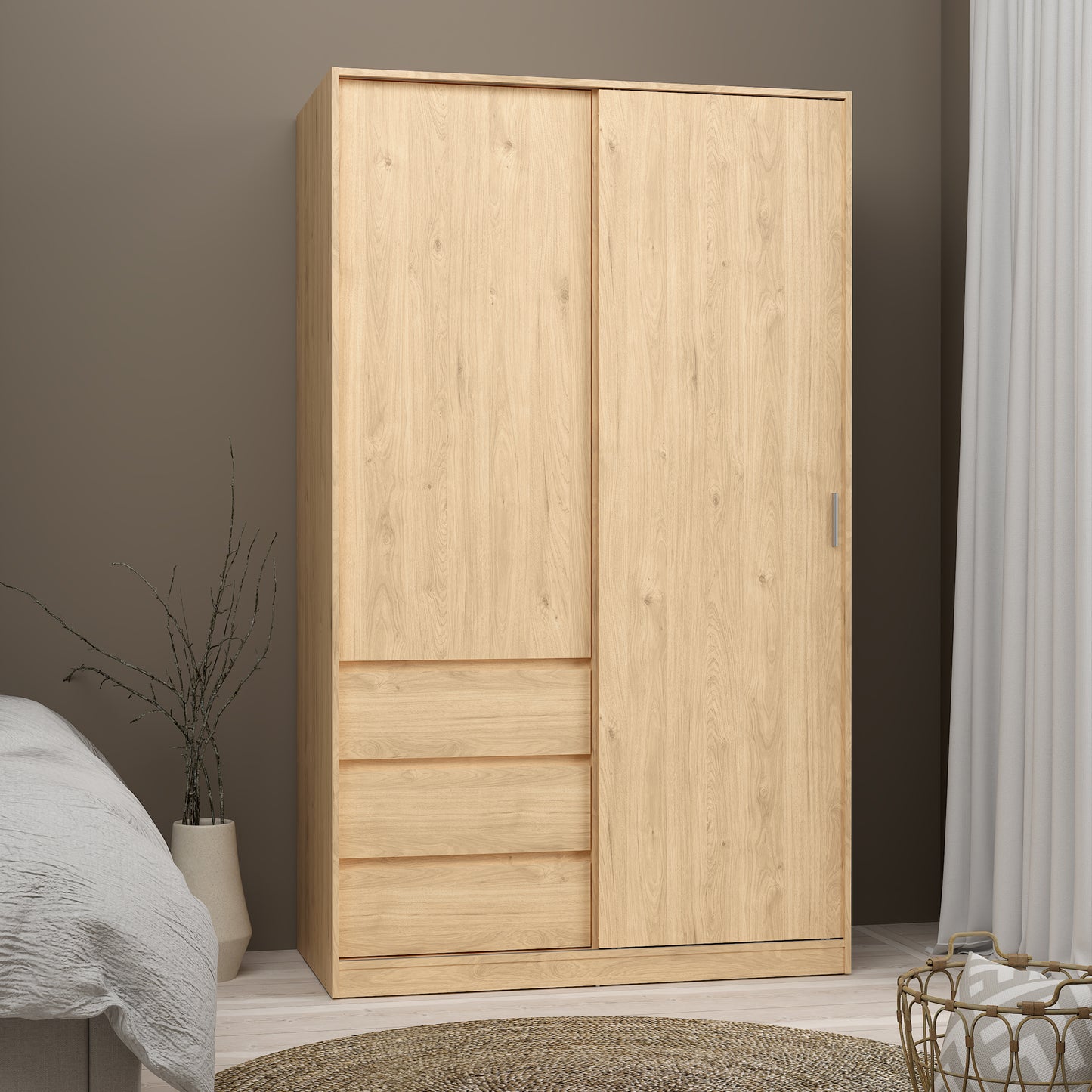 naia wardrobe with 1 sliding door 1 door 3 drawers in jackson hickory oak